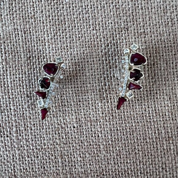 Kendra Scott ruby tone gold tone crystal ear crawlers shiny bling faux stone - Picture 2 of 5